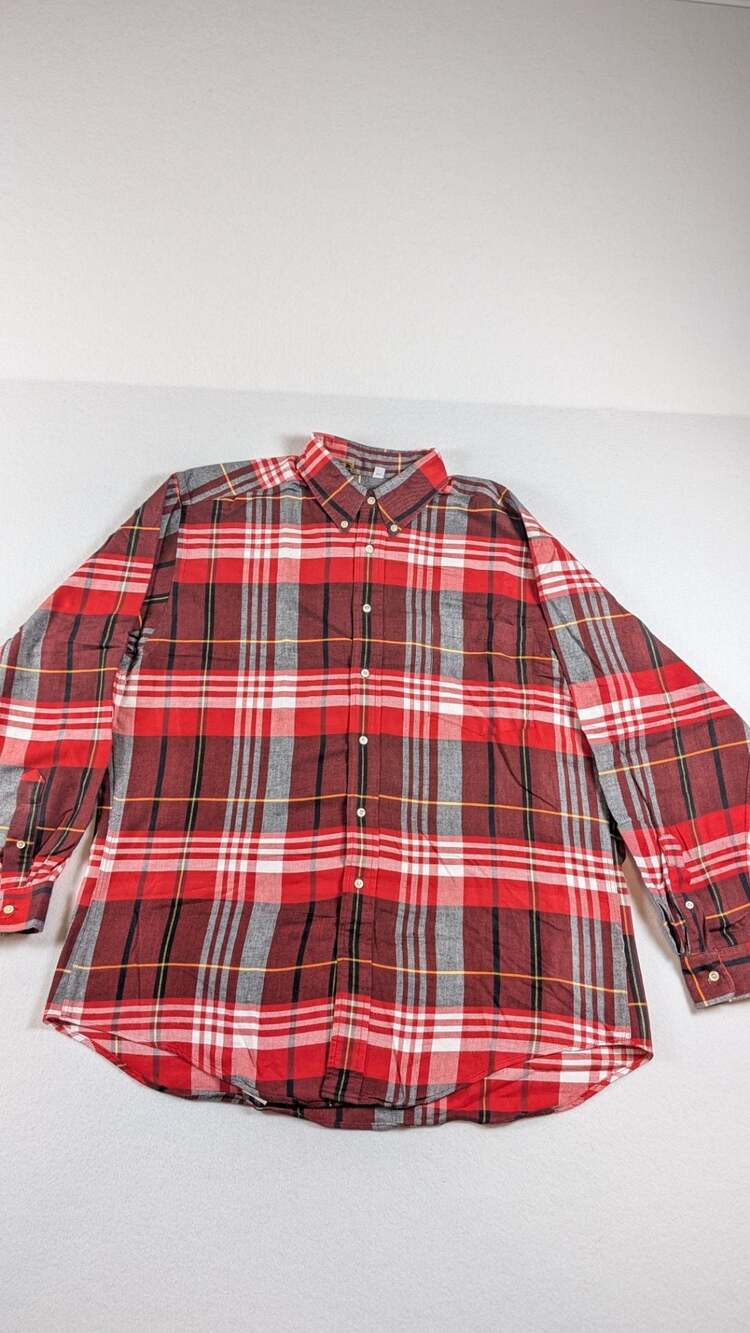 Ruff Hewn Red and Gray Plaid Long Sleeve Button-Up Shirt